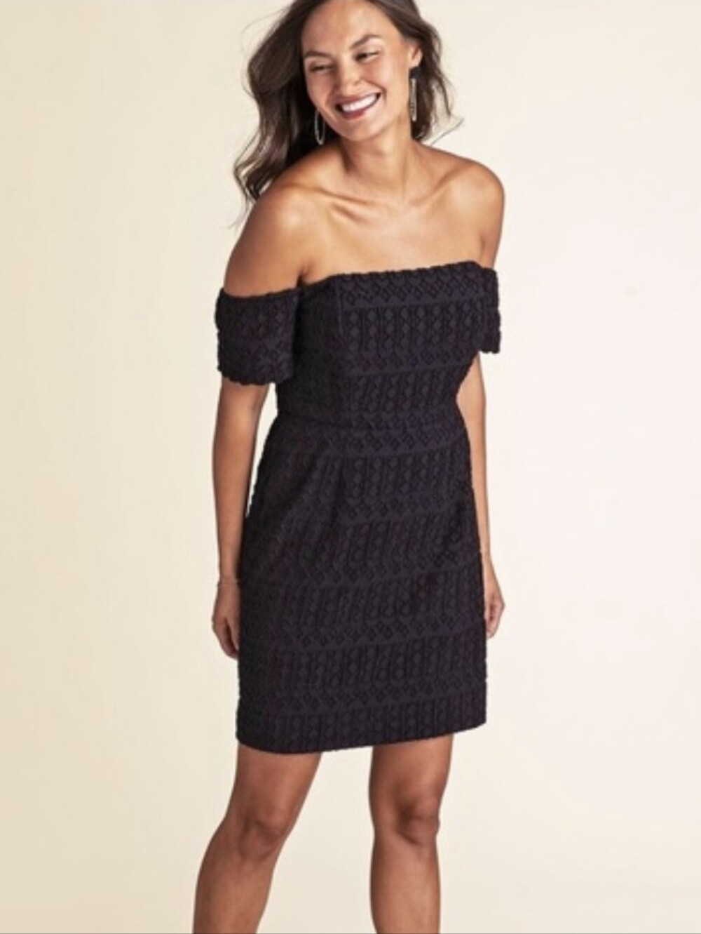 Vineyard Vines Black Off Shoulder Jacquard Mini Dress Size 8